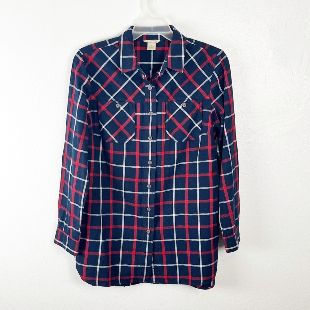 DULUTH TRADING Plaid Chest Pockets Long Sleeves Button Top Size Large Cabincore